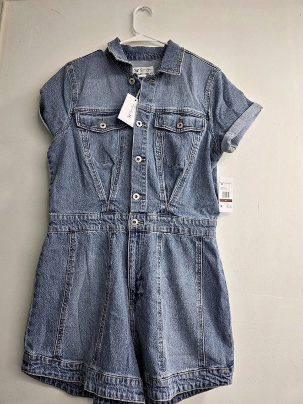Jessica Simpson Denim Romper NWT Size M Blue Short Sleeve